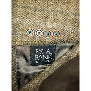 JOS A BANK Mens 40R Brown Plaid Elbow Patches WOOL Two Btn Blazer/Sport Coat EUC